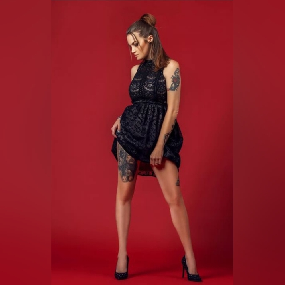 Xhilaration black and silver high collared short dress (NEVER WORN)